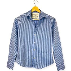 Frank & Eileen Barry Shirt Stripe Blue Button Down Wrinkle Size Extra Small XS